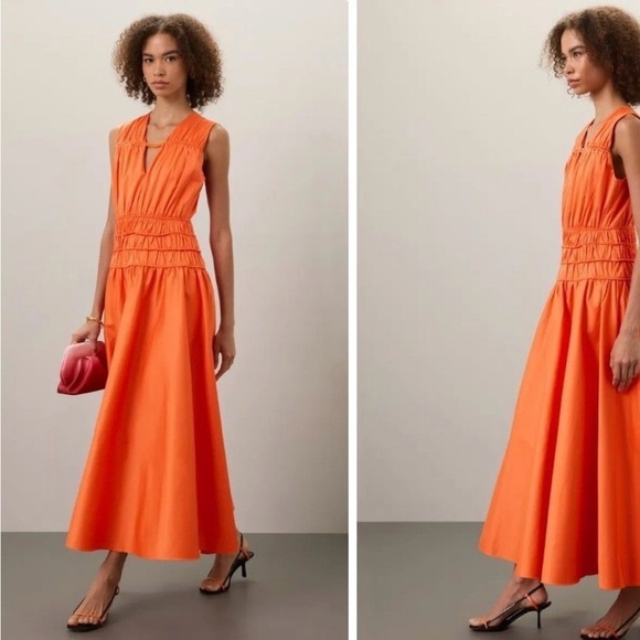 ROKSANDA Orange Smocked Waist Maxi Dress Size 6 - Picture 1 of 15